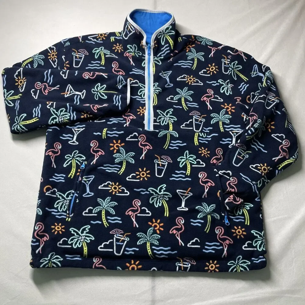 Chubbies The Neon Lights Reversible Fleece Anorak Flamingo Jacket Men's XXL-(mp)
